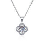 Rounded Clover Halo Sterling Silver Moissanite Pendant, silver-tone