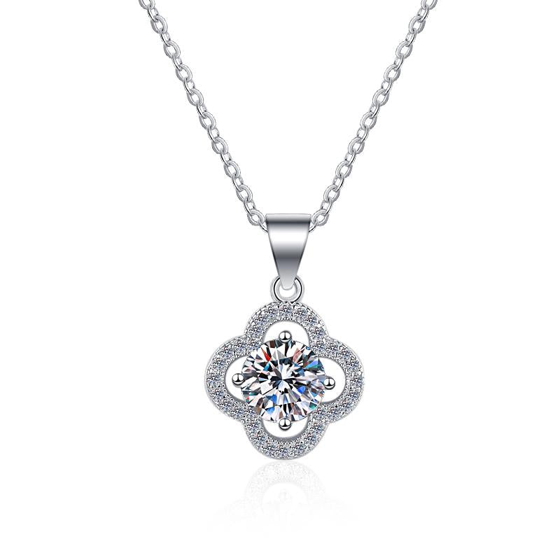 Rounded Clover Halo Sterling Silver Moissanite Pendant, silver-tone