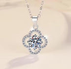Rounded Clover Halo Sterling Silver Moissanite Pendant, silver-tone