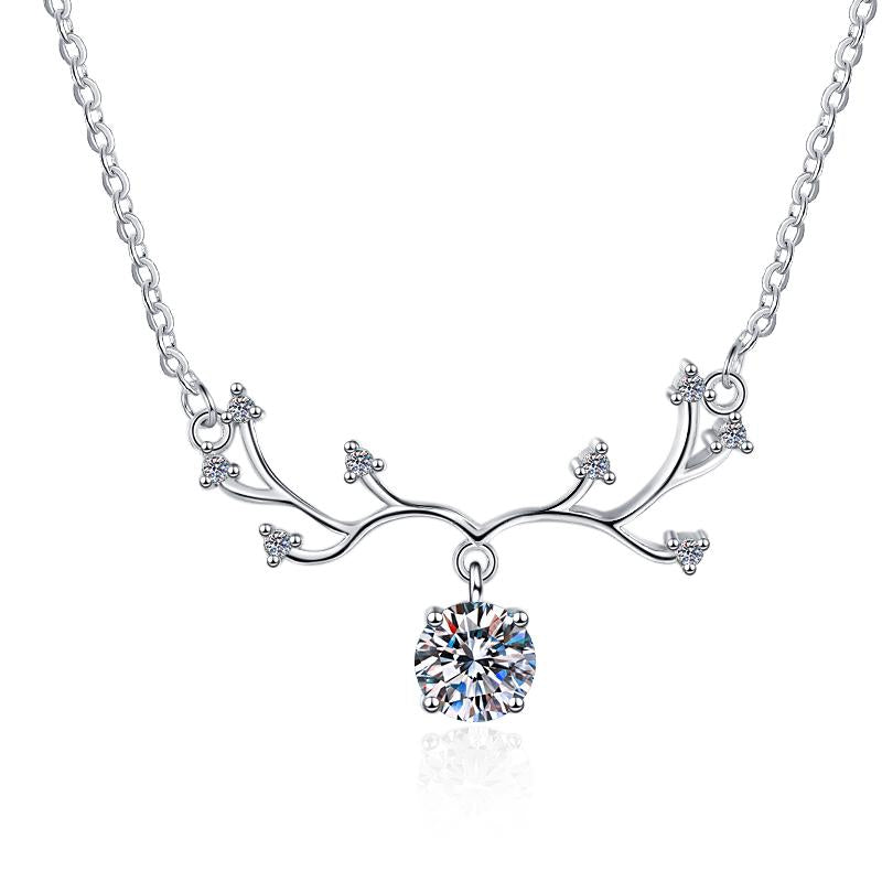 Antler Solitaire Sterling Silver Moissanite Pendant, silver-tone