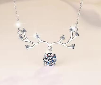 Antler Solitaire Sterling Silver Moissanite Pendant, silver-tone