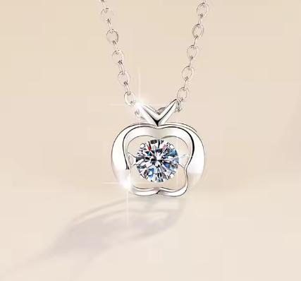 Open Heart Frame Sterling Silver Moissanite Pendant, silver-tone