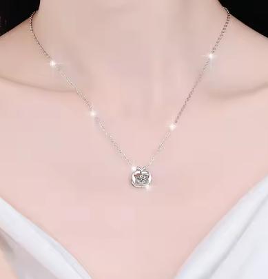 Open Heart Frame Sterling Silver Moissanite Pendant, silver-tone