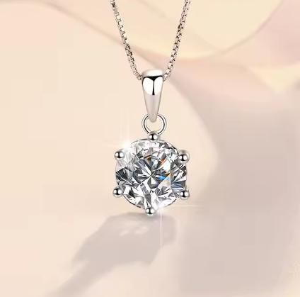 Scalloped Solitaire Sterling Silver Moissanite Pendant, silver-tone