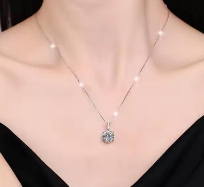 Scalloped Solitaire Sterling Silver Moissanite Pendant, silver-tone