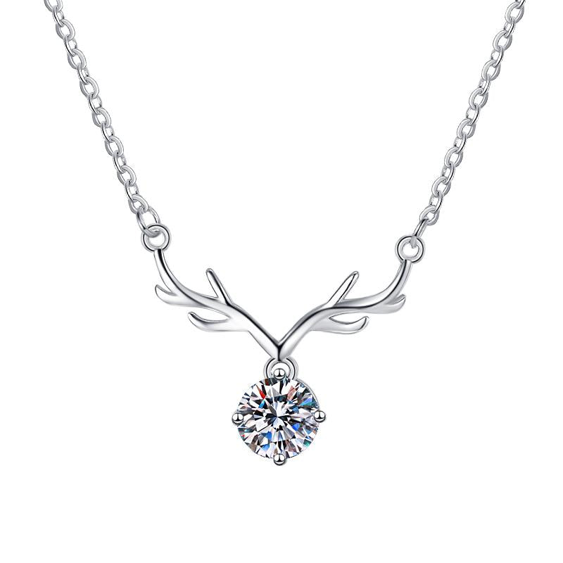 Antler Drop Sterling Silver Moissanite Pendant, silver-tone