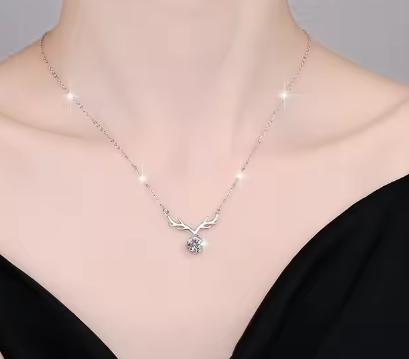 Antler Drop Sterling Silver Moissanite Pendant, silver-tone