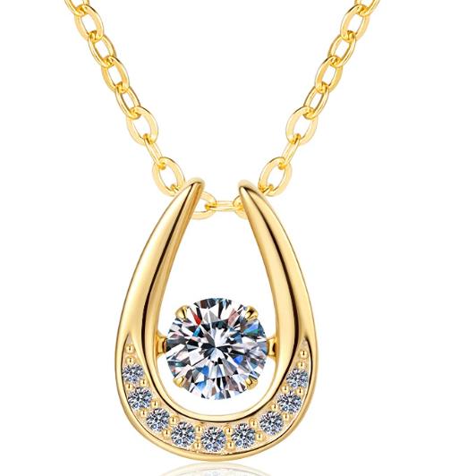 Open Teardrop Sterling Silver Moissanite Pendant, gold-tone