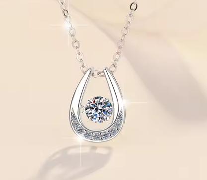Open Teardrop Sterling Silver Moissanite Pendant, silver-tone