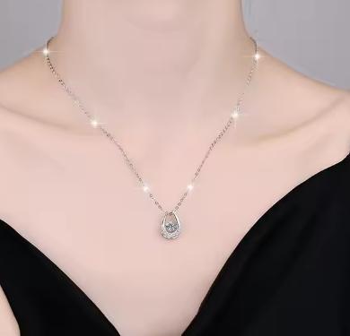 Open Teardrop Sterling Silver Moissanite Pendant, silver-tone