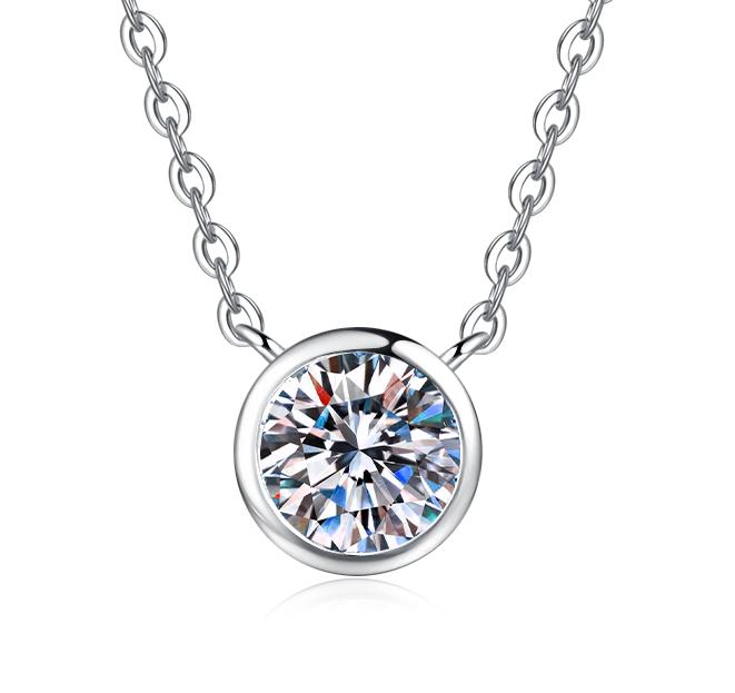 Bezel Solitaire Sterling Silver Moissanite Pendant, silver-tone
