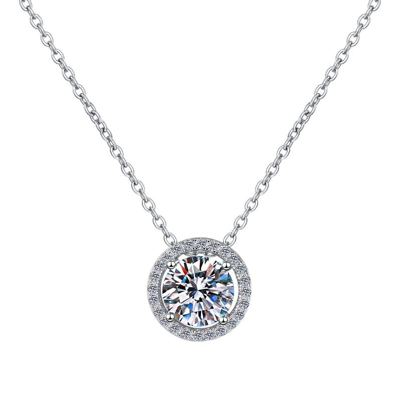 Petite Round Halo Sterling Silver Moissanite Pendant, silver-tone