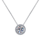 Petite Round Halo Sterling Silver Moissanite Pendant, silver-tone