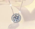 Petite Round Halo Sterling Silver Moissanite Pendant, silver-tone