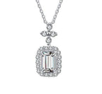 Rectangular Halo Drop Sterling Silver Moissanite Pendant, silver-tone, Emerald cut