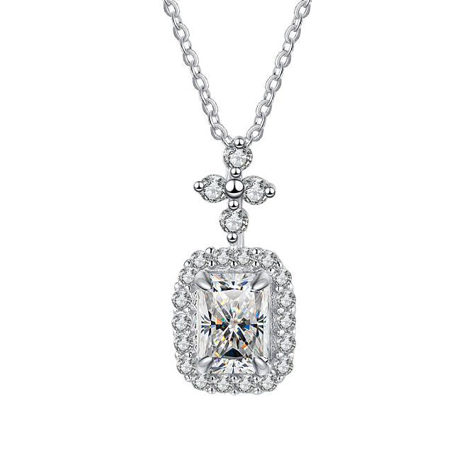 925 Sterling Silver Moissanite Rectangular Halo Pendant