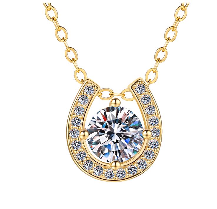 925 Sterling Silver Moissanite Horseshoe Halo Pendant