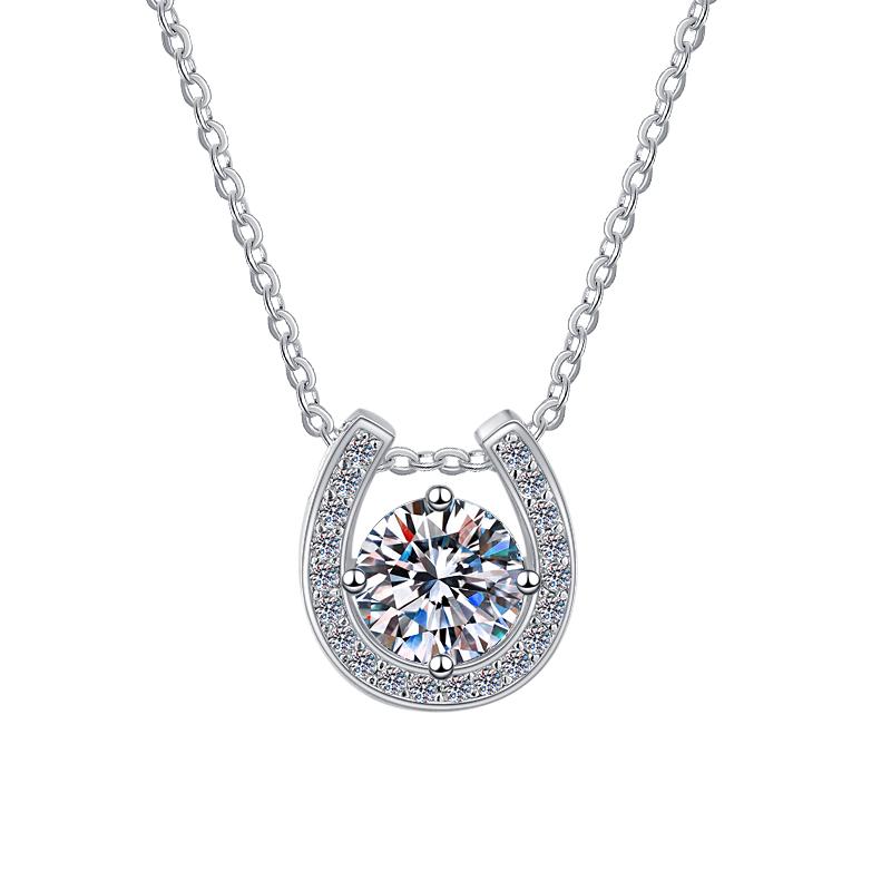 Horseshoe Halo Sterling Silver Moissanite Pendant, silver-tone