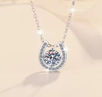 Horseshoe Halo Sterling Silver Moissanite Pendant, silver-tone