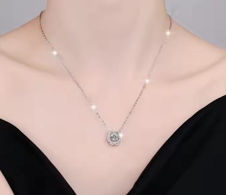 Horseshoe Halo Sterling Silver Moissanite Pendant, silver-tone