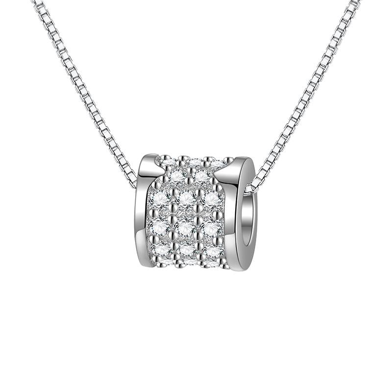 Pavé Barrel Sterling Silver Moissanite Pendant, silver-tone