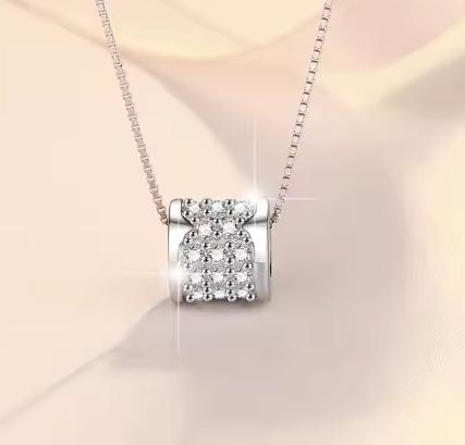 Pavé Barrel Sterling Silver Moissanite Pendant, silver-tone