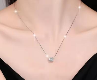 Pavé Barrel Sterling Silver Moissanite Pendant, silver-tone
