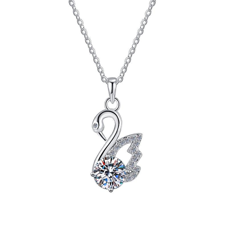 Swan Sterling Silver Moissanite Pendant, silver-tone