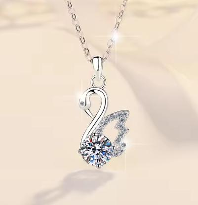 Swan Sterling Silver Moissanite Pendant, silver-tone