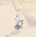 Swan Sterling Silver Moissanite Pendant, silver-tone