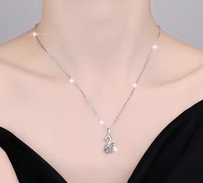 Swan Sterling Silver Moissanite Pendant, silver-tone