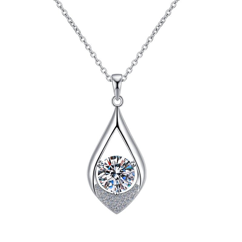 Elongated Teardrop Sterling Silver Moissanite Pendant, silver-tone
