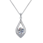 Elongated Teardrop Sterling Silver Moissanite Pendant, silver-tone