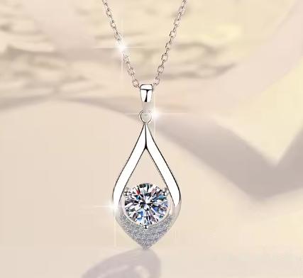 Elongated Teardrop Sterling Silver Moissanite Pendant, silver-tone