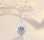 Elongated Teardrop Sterling Silver Moissanite Pendant, silver-tone