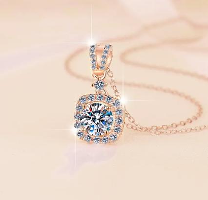 Champagne-Tone Halo Sterling Silver Moissanite Pendant, silver-tone