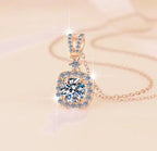 Champagne-Tone Halo Sterling Silver Moissanite Pendant, silver-tone