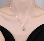 Champagne-Tone Halo Sterling Silver Moissanite Pendant, silver-tone