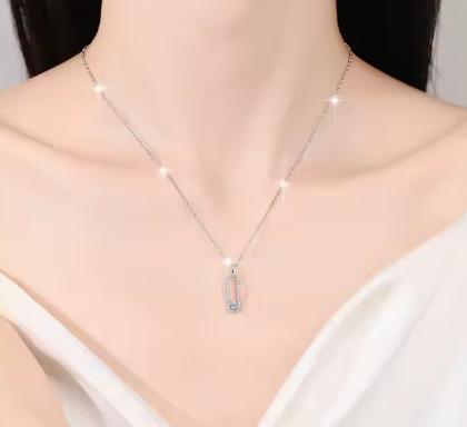 Slim Pavé Loop Sterling Silver Moissanite Pendant, silver-tone