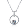 Open Circle Solitaire Sterling Silver Moissanite Pendant, silver-tone