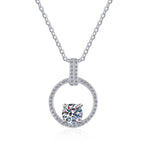 Open Circle Solitaire Sterling Silver Moissanite Pendant, silver-tone