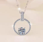 Open Circle Solitaire Sterling Silver Moissanite Pendant, silver-tone