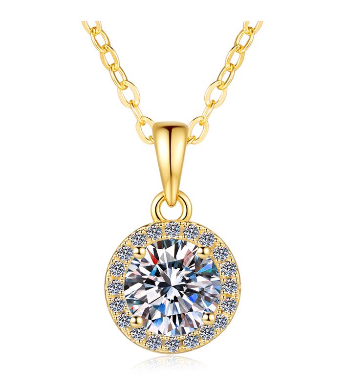 925 Sterling Silver Moissanite Round Pavé Halo Pendant