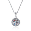 Round Pavé Halo Sterling Silver Moissanite Pendant, silver-tone