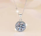 Round Pavé Halo Sterling Silver Moissanite Pendant, silver-tone