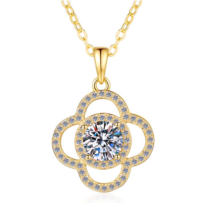 925 Sterling Silver Moissanite Four-Leaf Clover Halo Pendant