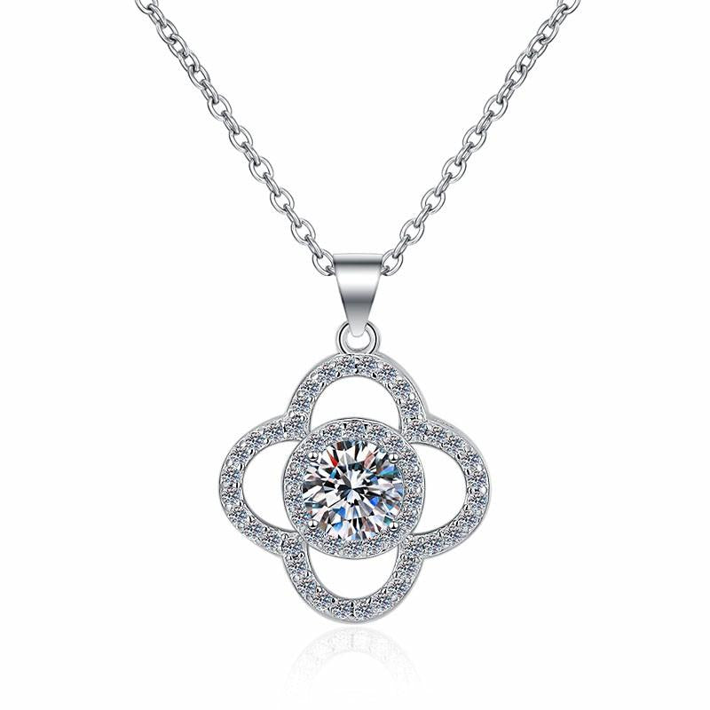 Quatrefoil Halo Sterling Silver Moissanite Pendant, silver-tone