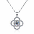 Quatrefoil Halo Sterling Silver Moissanite Pendant, silver-tone