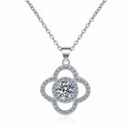 Quatrefoil Halo Sterling Silver Moissanite Pendant, silver-tone