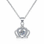 Crown Frame Sterling Silver Moissanite Pendant, silver-tone